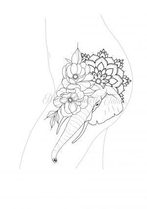 Tatouage Éléphant Floral - Pièce Unique