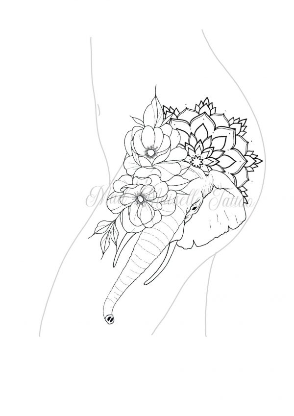 Tatouage Éléphant Floral - Pièce Unique